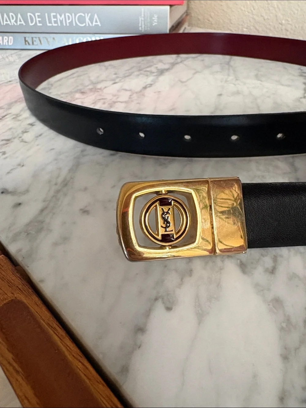 Yves Saint Laurent Metal Spining YSL Logo Reversible Belt